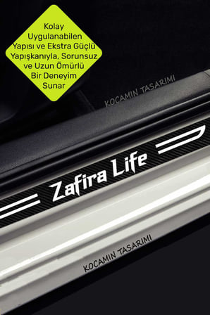Opel Zafira Life Kapı Koruyucu Karbon Kaplama Kapı Eşiği Dekoratif 4 Parça Siyah Beyaz Yazı Opel Zafira Life