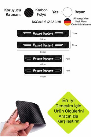 Volkswagen Passat Variant Yazılı Karbon Kapı Eşiği Siyah Beyaz Dekoratif Kapı Koruyucu 4'lü Set Volkswagen Passat Variant