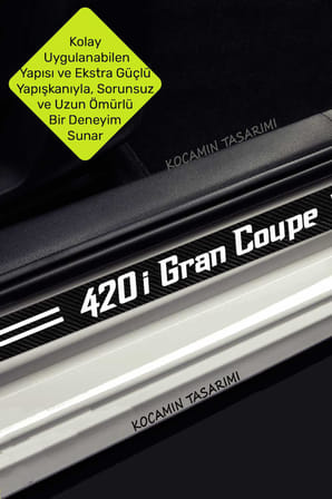 Karbon Kapı Koruma BMW 420i Gran Coupe Kapı Eşiği Siyah Beyaz 420i Gran Coupe Yazılı Dekoratif 4 Parça Set