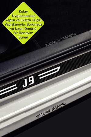 Peugeot J9 Siyah Karbon Kapı Koruma Yazılı Dekoratif Kapı Eşiği Beyaz J9 Yazılı 4 Parça Peugeot J9 Özel