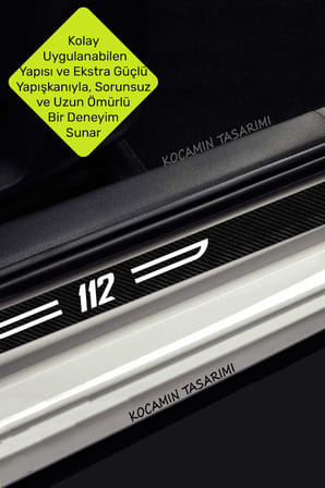 Dekoratif Lada 112 Karbon Kapı Koruyucu Siyah Beyaz 112 Yazılı 4 Parça Kaplama Set