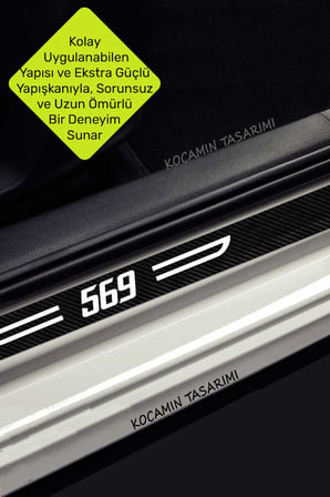 Volvo 569 Yazılı Siyah Karbon Kapı Eşiği Dekoratif Kapı Koruma Beyaz Yazılı 4 Parça Volvo 569
