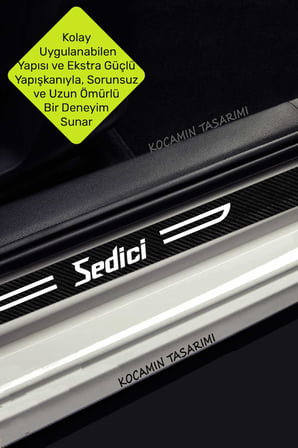 Sedici Yazılı Fiat Sedici Kapı Eşiği Koruyucu Siyah Karbon Üzeri Beyaz Yazı Dekoratif 4 Parça Fiat Sedici