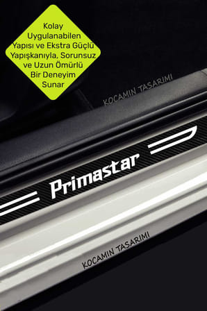 Nissan Primastar Kapı Koruma Eşiği Dekoratif Siyah Karbon Üzeri Beyaz Nissan Primastar Yazılı 4'lü Set