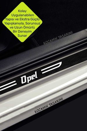 Opel Uyumlu Kapı Koruyucu Karbon Kapı Eşiği Siyah Üzeri Beyaz Yazılı Dekoratif Set Opel Uyumlu