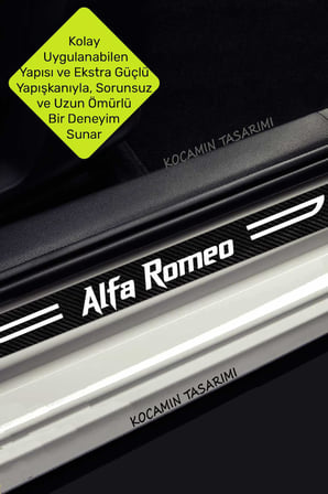 Yazılı Yazılı Karbon Kapı Eşiği Alfa Romeo Yazılı İçin Siyah Dekoratif 2 Ön 2 Arka Kapı Koruyucu Set Alfa Romeo Yazılı