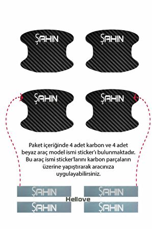 Oto Araç Kapı Kolu Koruyucu Boya Çizik Önleyici Karbon  Tofaş Şahin Uyumlu Beyaz Şahin Yazılı