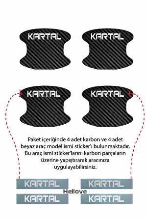 Oto Araç Kapı Kolu Koruyucu Boya Çizik Önleyici Karbon  Tofaş Kartal Uyumlu Beyaz Kartal Yazılı