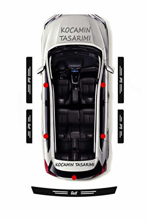 Volkswagen Golf Kapı ve Bagaj Eşiği Koruyucu Set Karbon Folyo Çizik Engelleyici Golf Yazılı