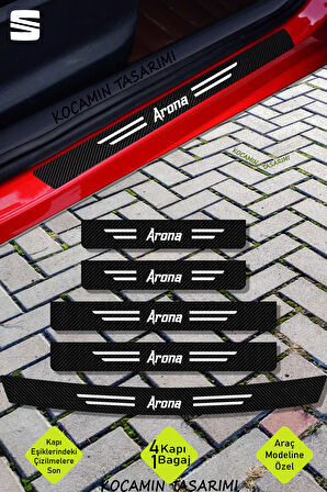 Seat Arona Uyumlu Karbon Kapı Bagaj Eşik Koruyucu Seti Çizilme Önleyici Folyo ve Sticker Arona Yazılı