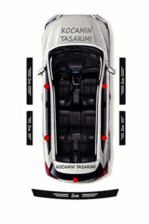 Honda Civic Karbon Kapı Bagaj Eşik Koruma Seti Çizilmelere Karşı Dayanıklı Folyo Civic Yazılı