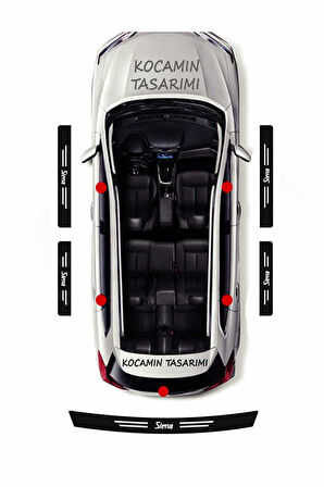 Fiat Siena Araç Kapı ve Bagaj Eşiği Koruyucu Set Karbon Folyo Çizilme Engelleyici Siena Yazılı