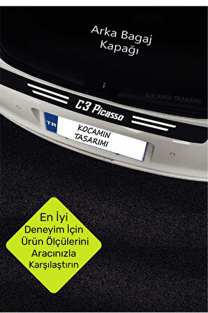 Citroen C3 Picasso Karbon Kapı Eşiği ve Bagaj Koruyucu Set Çizilmeye Dayanıklı Sticker Folyo C3 Picasso Yazılı