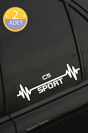 Citroen C5 Nabız Kalp Atışı Ritim C5 Araç Uyumlu Oto Sticker 2 Adet Beyaz 20*7CM