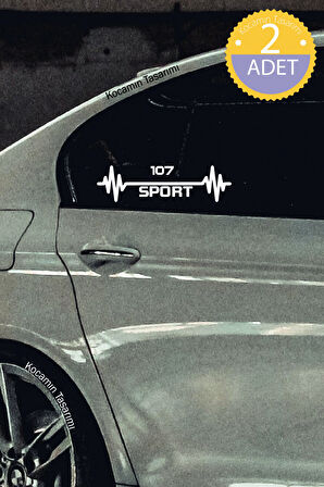 Peugeot 107 Nabız Kalp Atışı Ritim 107 Araç Uyumlu Oto Sticker 2 Adet Beyaz 20*7CM