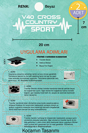 Volvo V40 Cross Country Nabız Kalp Atışı Ritim V40 Cross Country Araç Uyumlu Oto Sticker 2 Adet Beyaz 20*7CM
