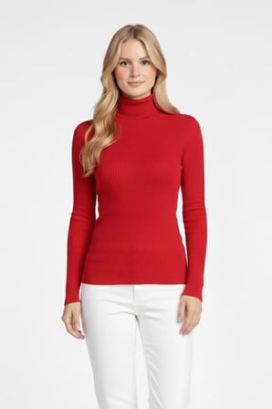 Kadın Balıkçı Yaka Uzun Kollu Fitilli Triko Kazak Slim Fit Şık Günlük Bluz