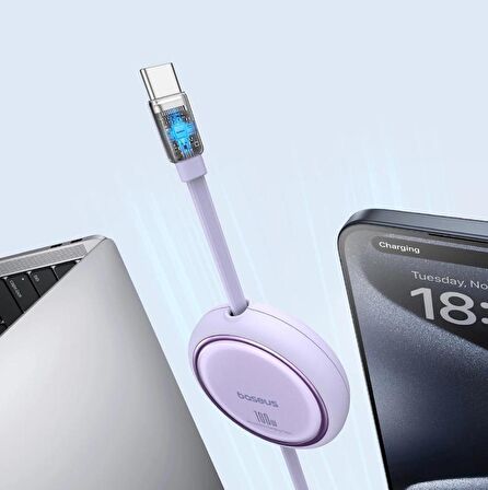 Baseus Super Şarj Makaralı 1Mt 100W Type-C Şarj Kablo Laptop Macbook Şarj iPhone 15 15 Pro Max Şarj