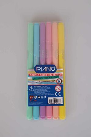 PIANO ÇİFT TARAFLI FOSFORLU KALEM 6'LI SET PASTEL TONLARI