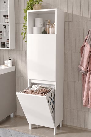 DF03111 2 Bölmeli Devrilir Çamaşır Sepetli Banyo Dolabı Çok Amaçlı Kirli Çamaşır Sepeti Dolabı
