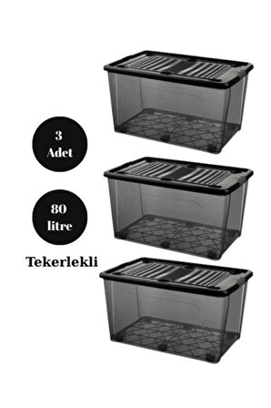 Tekerlekli Saklama Kutusu Düzenleyici 80 LT Saklama Kabı 3 Adet Çok Amaçlı Saklama