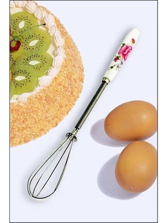 Mini Kahve Çırpıcı Porselen Saplı Süt Yumurta Çırpıcı 19 Cm Desenli Çırpıcı Tel
