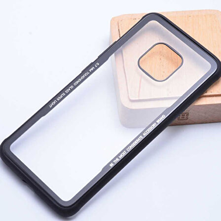 Huawei Mate 20 Pro Kılıf Silikon Kenar Arkası Şeffaf Cam Lüx Kapak