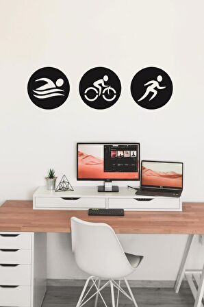 Triatlon Duvar Dekoru Ahşap Duvar Tablo Mdf Duvar Süsü