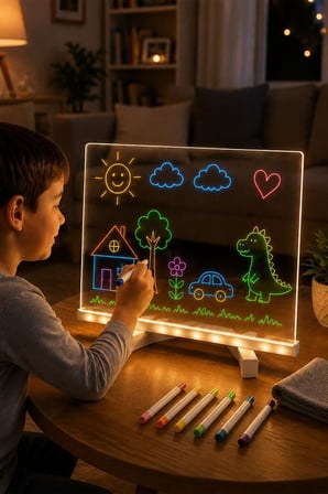 Işıklı Çizim Boyama Tahtası 7 Adet Kalem Hediyeli Neon Işıklı Eğitici Tahta