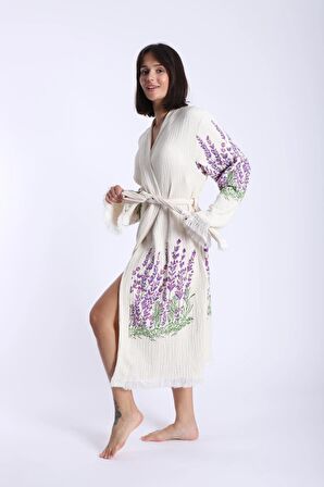 CEPLİ 4 KAT MÜSLİN kumaşdan pamuklu Peştemal Bornoz Kimono Kaftan, torba gizli cepli