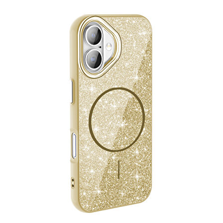 iPhone 16 Plus Kılıf Magsafe Şarj Özellikli Parlayan Simli Okso Kapak