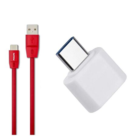 Global 5A 100W UsbA to Type-C 1.8 M Hızlı Şarj ve Data Kablosu Kırmızı + Global Type-C to UsbA 3.0 Dönüştürücü Adaptör WNE1066