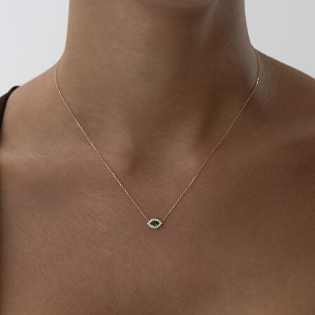 Taşlı Yeşil Göz Kolye