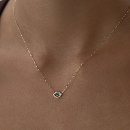 Taşlı Yeşil Göz Kolye