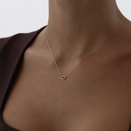 Taşlı Yeşil Göz Kolye