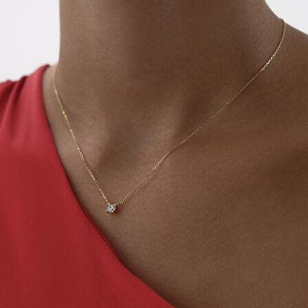 Mini Yuvarlak Tektaş Kolye