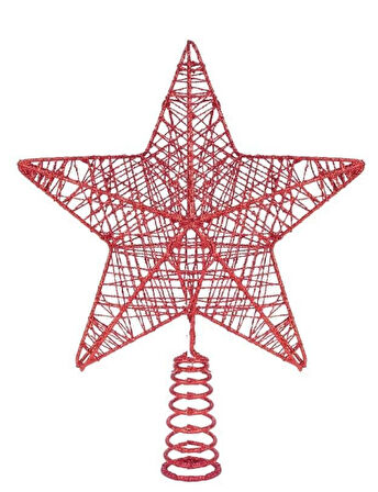 Yılbaşı Ağacı Tepelik - Tel Simli Yaylı Kırmızı, 28 cm