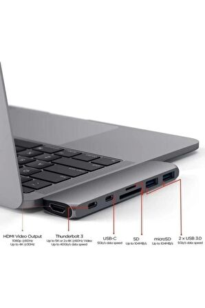 Type C 7 in1 Macbook Uyumlu 4K Hdmi-Kart Okuyucu- 100w Type c