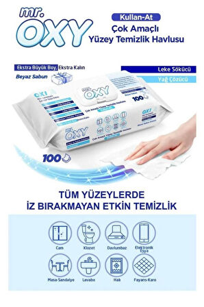 Mr. Oxy Beyaz Sabun Kokulu Çok Amaçlı Yüzey Temizlik Havlusu 100'lü 12 ADET