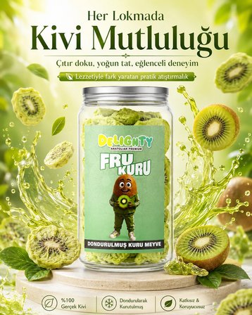 Delightty Fru Kuru Dondurularak Kurutulmuş Kivi 25 g – Çıtır Meyve Atıştırmalığı