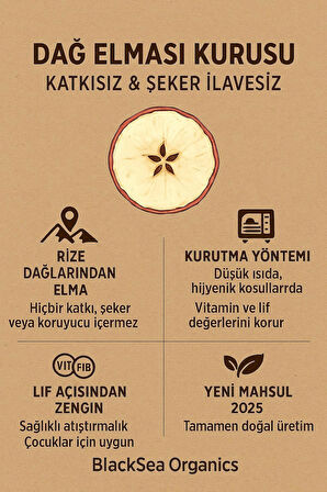 BlackSea Organics – Doğal Atıştırmalık | Dağ Elması Kurusu, Katkısız & Şeker İlavesiz – 2025 Yeni Mahsül (100 g)