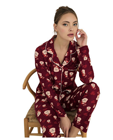 Çağrı Kadın Kışlık Süet Uzun Kollu Önü Düğmeli Yumuşak Dokulu Pijama Takımı