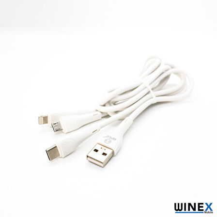 Global CA107 Gfz 3in1 Micro, Lightning, Type-C Çıkışlı Data ve Şarj Kablosu 3.4A Beyaz WNE0662