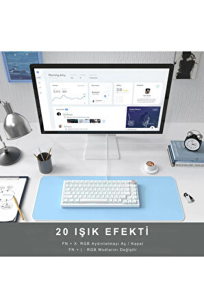 AK820 Kablolu Mekanik Oyun Klavyesi , Mavi Işıklı, Beyaz, 82 Tuş, Hot Swap, Anti Ghosting