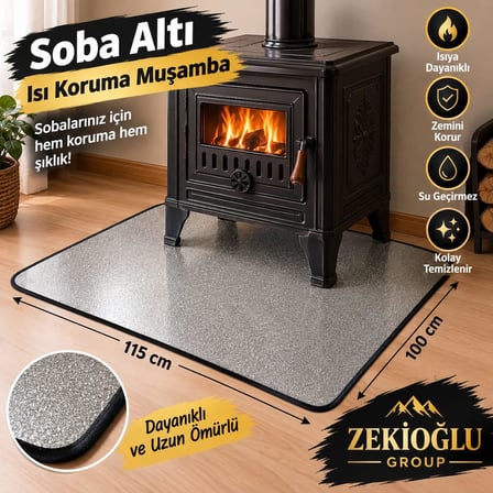 SİYAH NOKTA Dikili Soba altı Muşamba 100 x 115 CM Isı Koruyucu Soba Altı Örtüsü