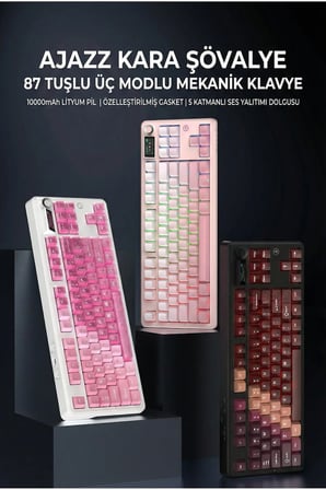 MK87 Pitaya Switch 10.000 Mah Batarya RGB Mekanik Oyun Klavyesi-Ayrılabilir TFT Ekran-Şeffaf Tasarım