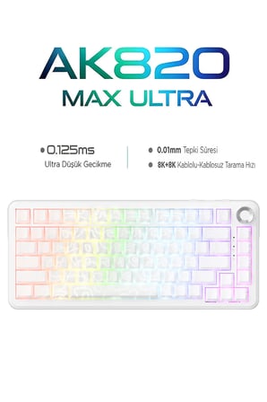 AK820 Max Ultra 3 Modlu Manyetik Switch Klavye-8+8K tepkime Süresi-128 K Tarama Hızı Web Driver