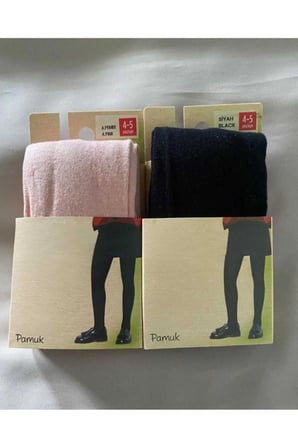 Pamuk 2'li Kız Çocuk Cotton Siyah Pembe Külotlu Çorap