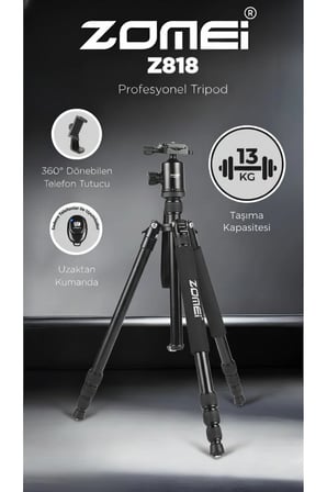 Z818 Magnezyum-Alüminyum Alaşımlı Tripod/Monopod- Telefon Tutucu-Çanta ve Bluetooth Kumanda İle