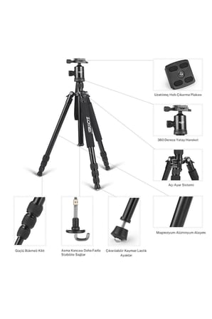 Z818 Magnezyum-Alüminyum Alaşımlı Tripod/Monopod- Telefon Tutucu-Çanta ve Bluetooth Kumanda İle
